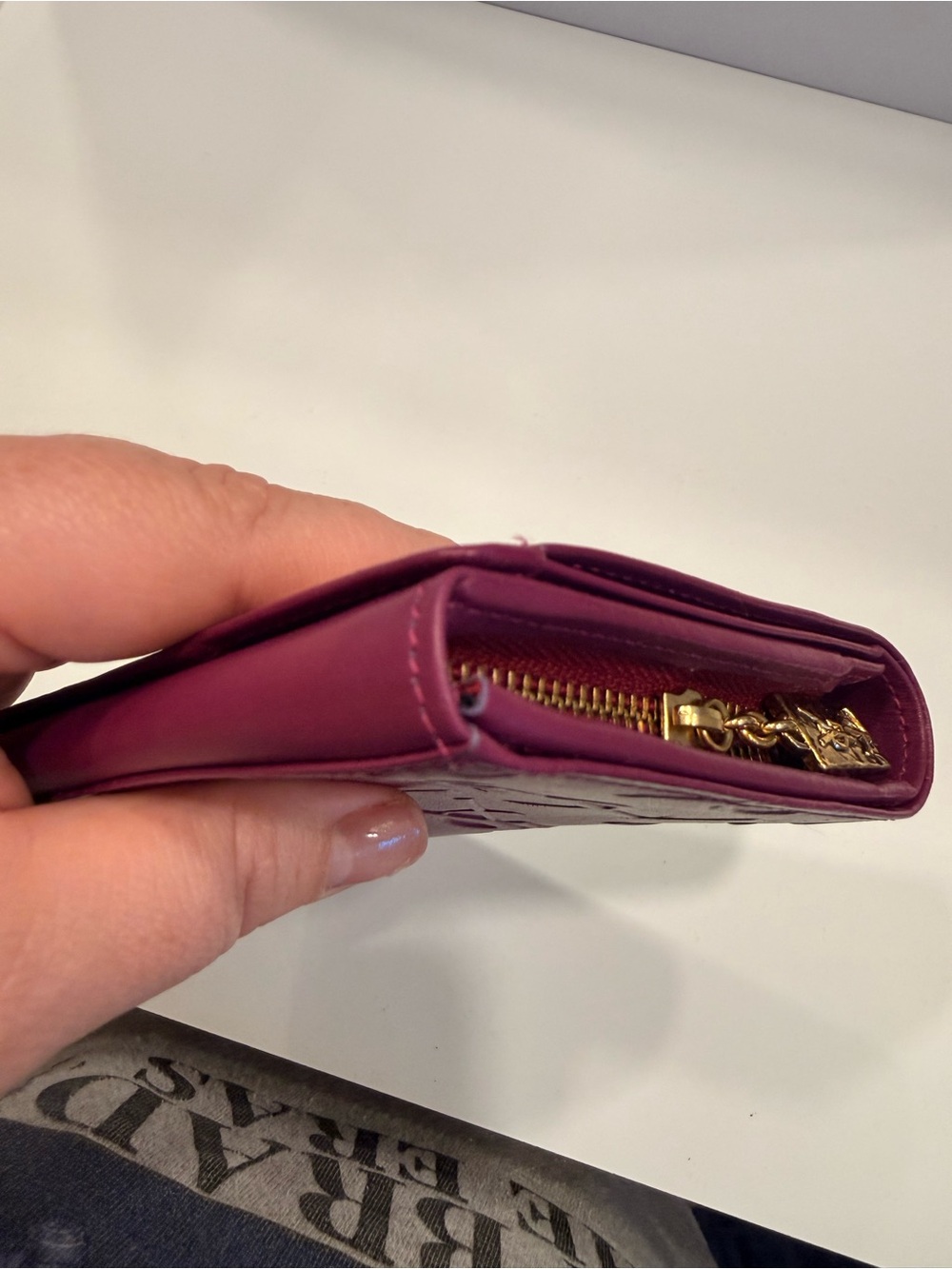 Yves Saint Laurent Embossed Logo Leather Wallet - Deep Berry/Purple - Picture 13 of 14